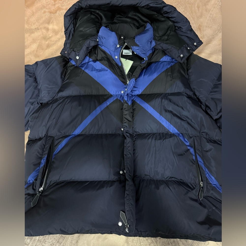 Burberry Oversized Detachable Hood Nylon Puffer Down Jacket Sz XL
